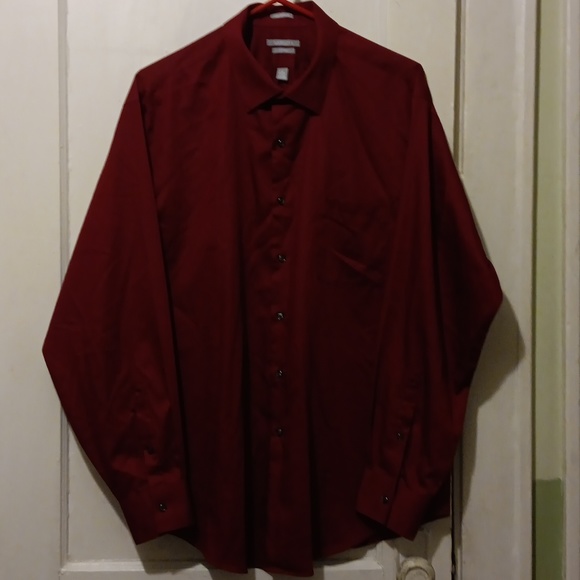 Van Heusen Other - VAN HEUSEN LUX SATEEN Button-Down Dress Shirt, Sz 18-34/35, Maroon w Drk Buttons